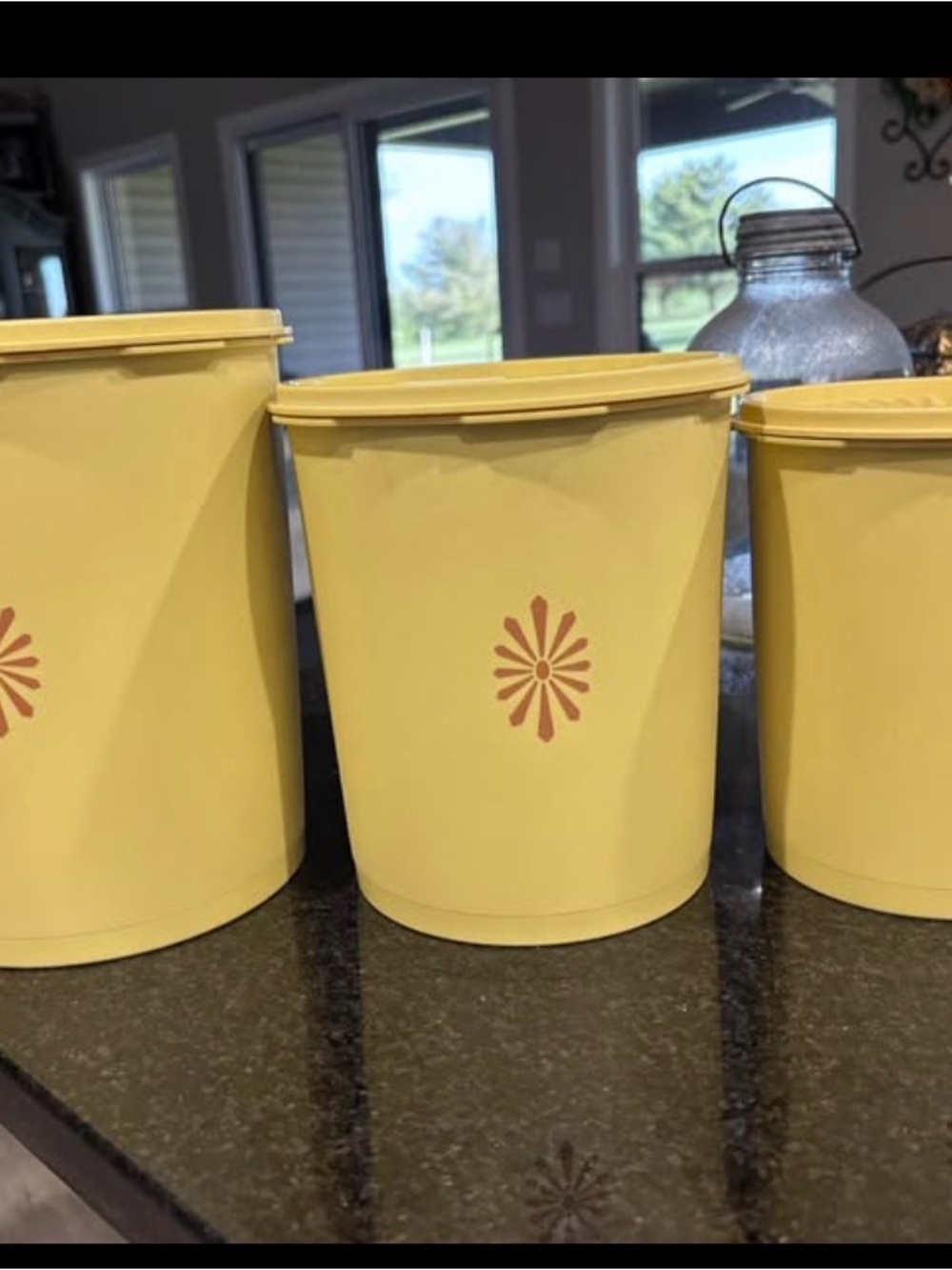 Vintage Tupperware Yellow Storage Canisters with Sunburst Motif
